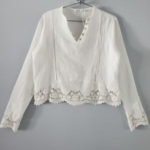 ONLY 100% Cotton Embroidered Long Sleeve Crop Top Size 36/US S